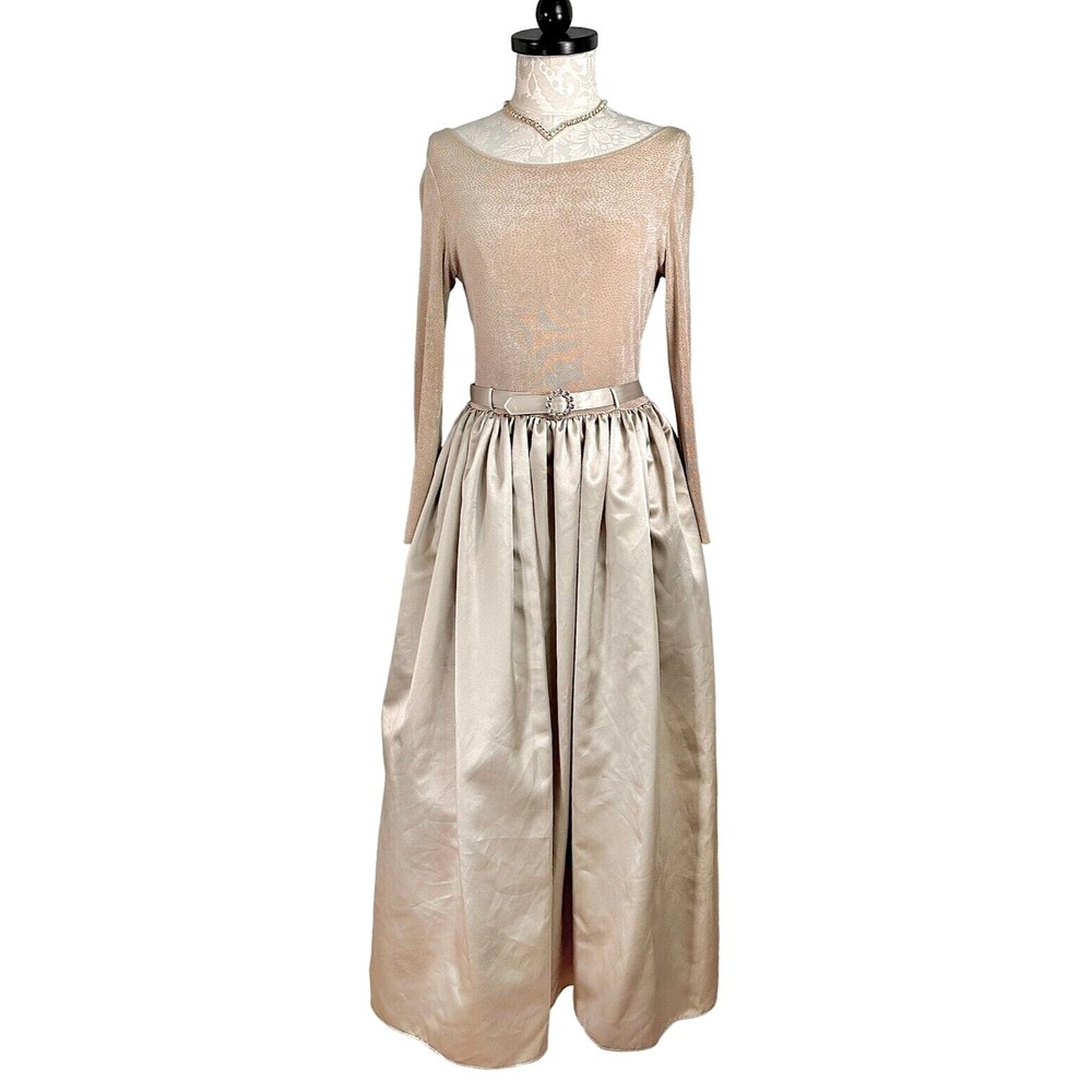 Cache' Elegant Long Sleeve Satin Maxi Dress